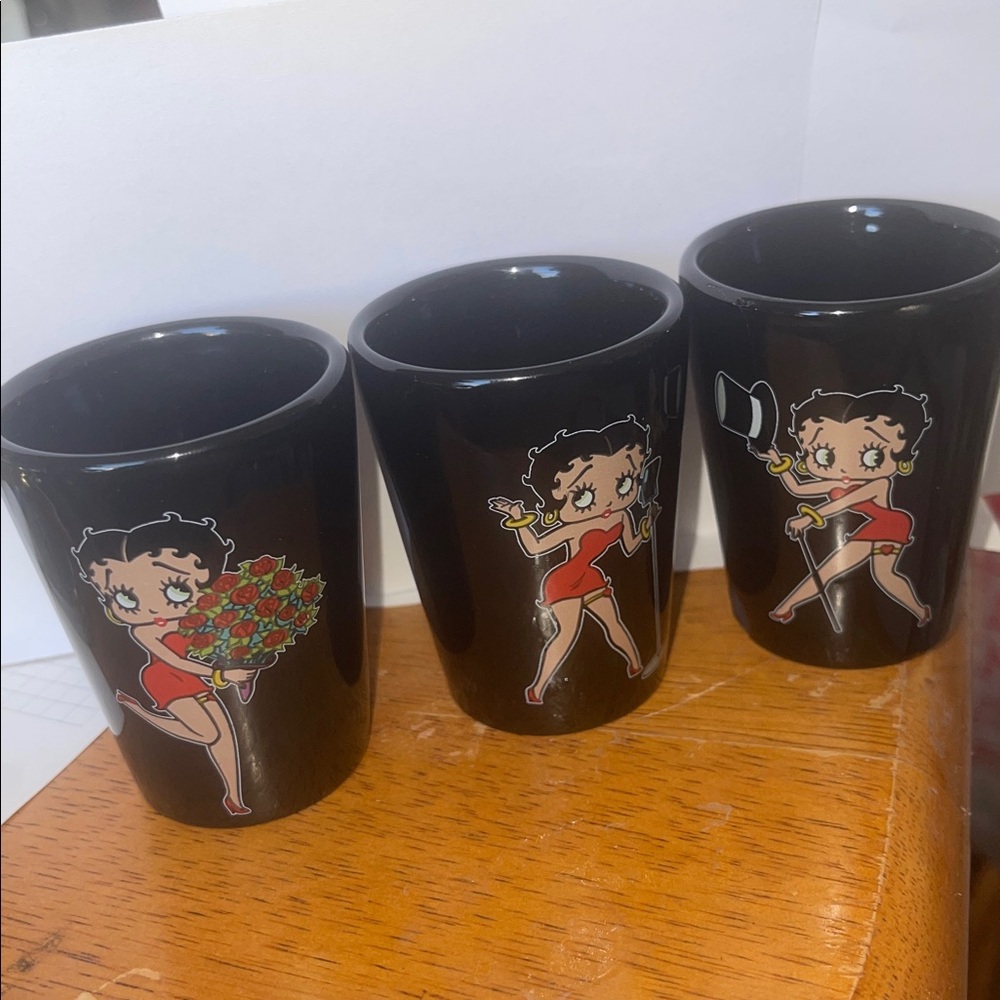 Betty Boop Black Shot Glass, 1.5 oz  1) Roses, 2) Hat 3) dress